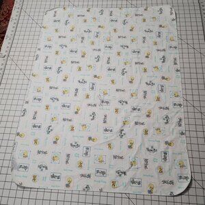Flannel Receiving Blanket, Baby Looney Toons, Bugs, Tweedy‎ Bird, 1990s Vintage